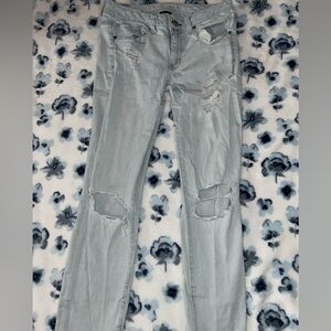 American Eagle Outfitters Blue Ankle Cropped Jeans with Distressed Details
